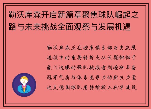 勒沃库森开启新篇章聚焦球队崛起之路与未来挑战全面观察与发展机遇